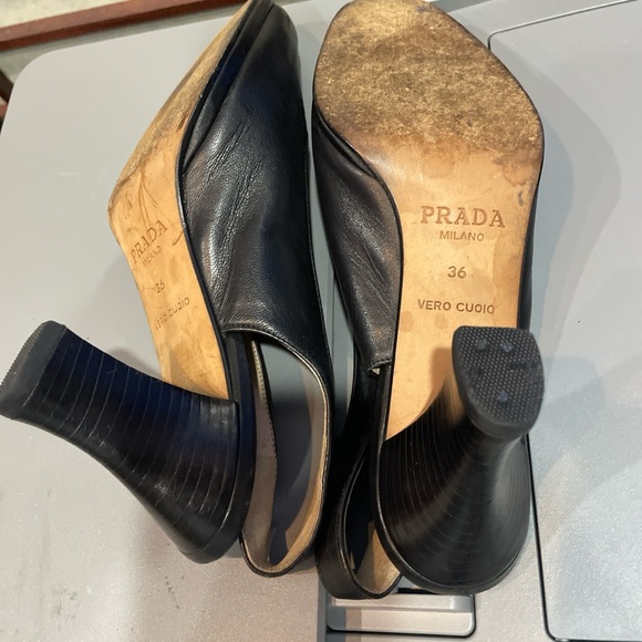 Vintage Prada Low Kitten Heel Black Slingback Size 36,  US 6 with 3” heels - Picture 4 of 6